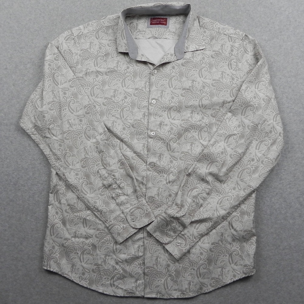 Consequence Button Up Shirt Mens XL Regular Beige Paisley Long Sleeve Microfiber